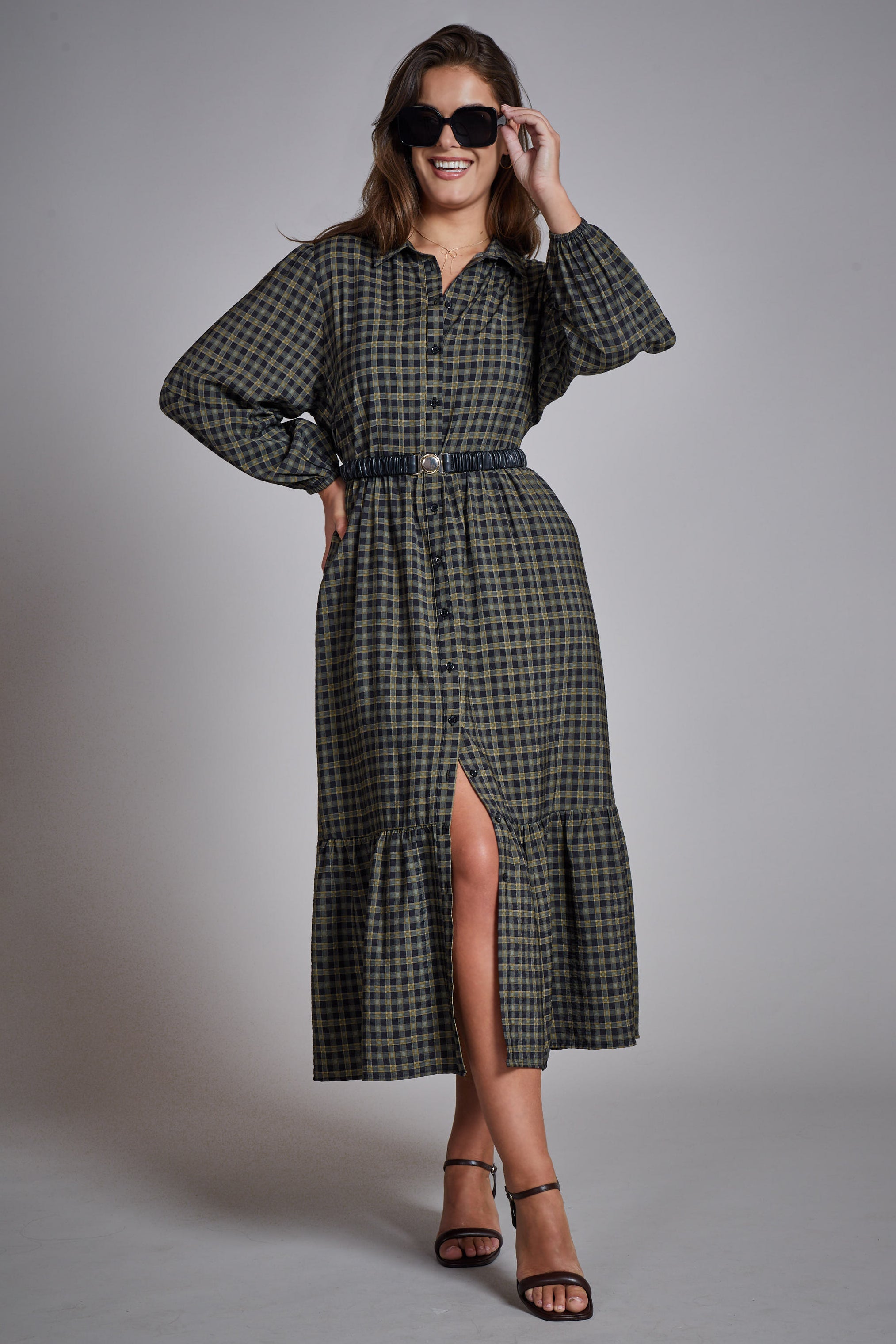 Check Shirt Dress in OLIVECHECK | DRESSES
