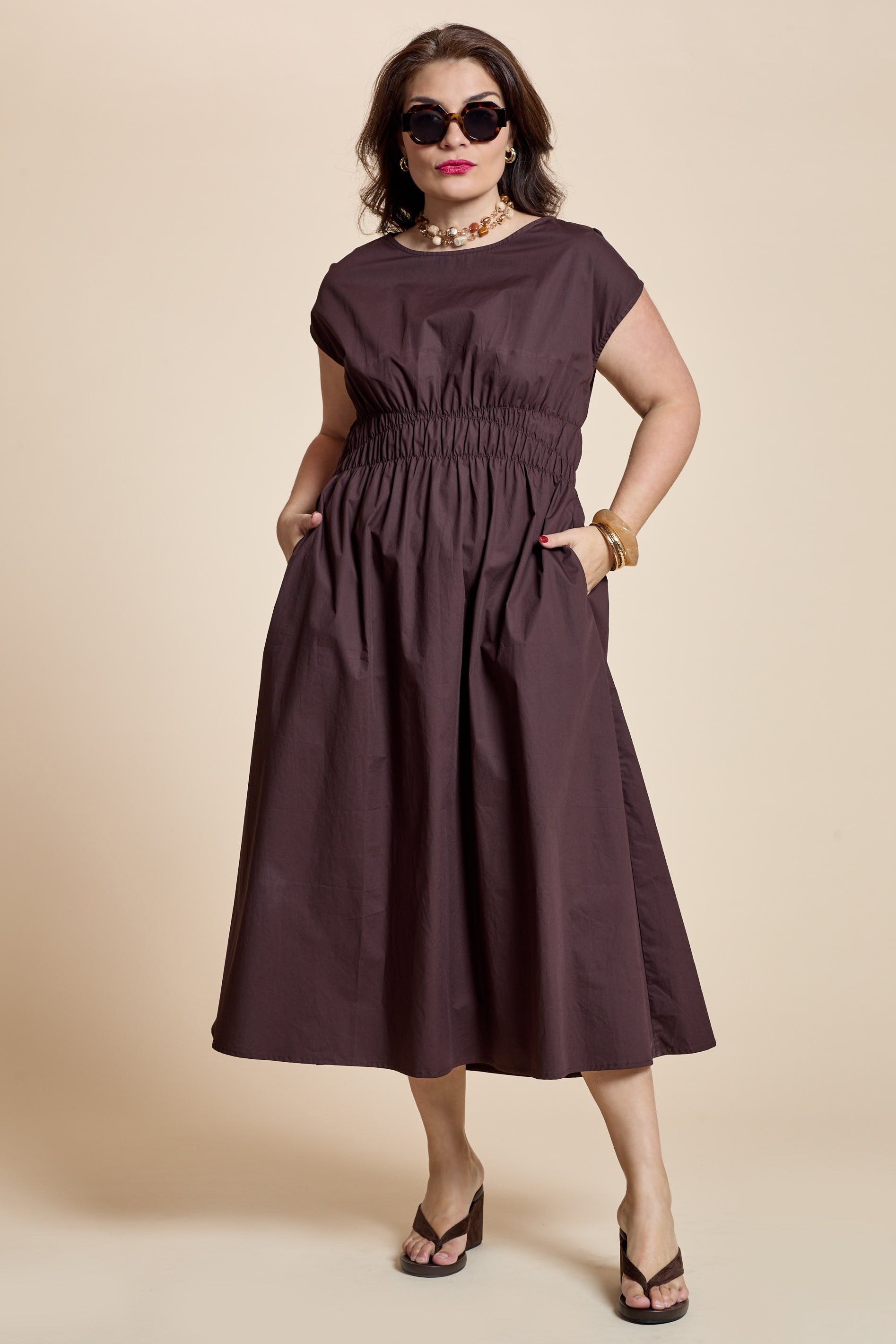 Coco Cotton Shirred Waist Dress in COCOA | DRESSES