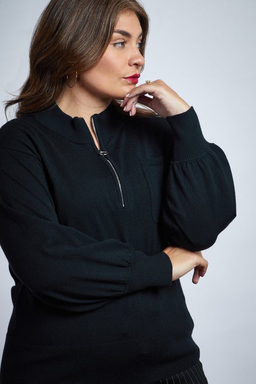 Zip Placket Inner Zip Placket Jumper in BLACK | JUMPERS + KNITS