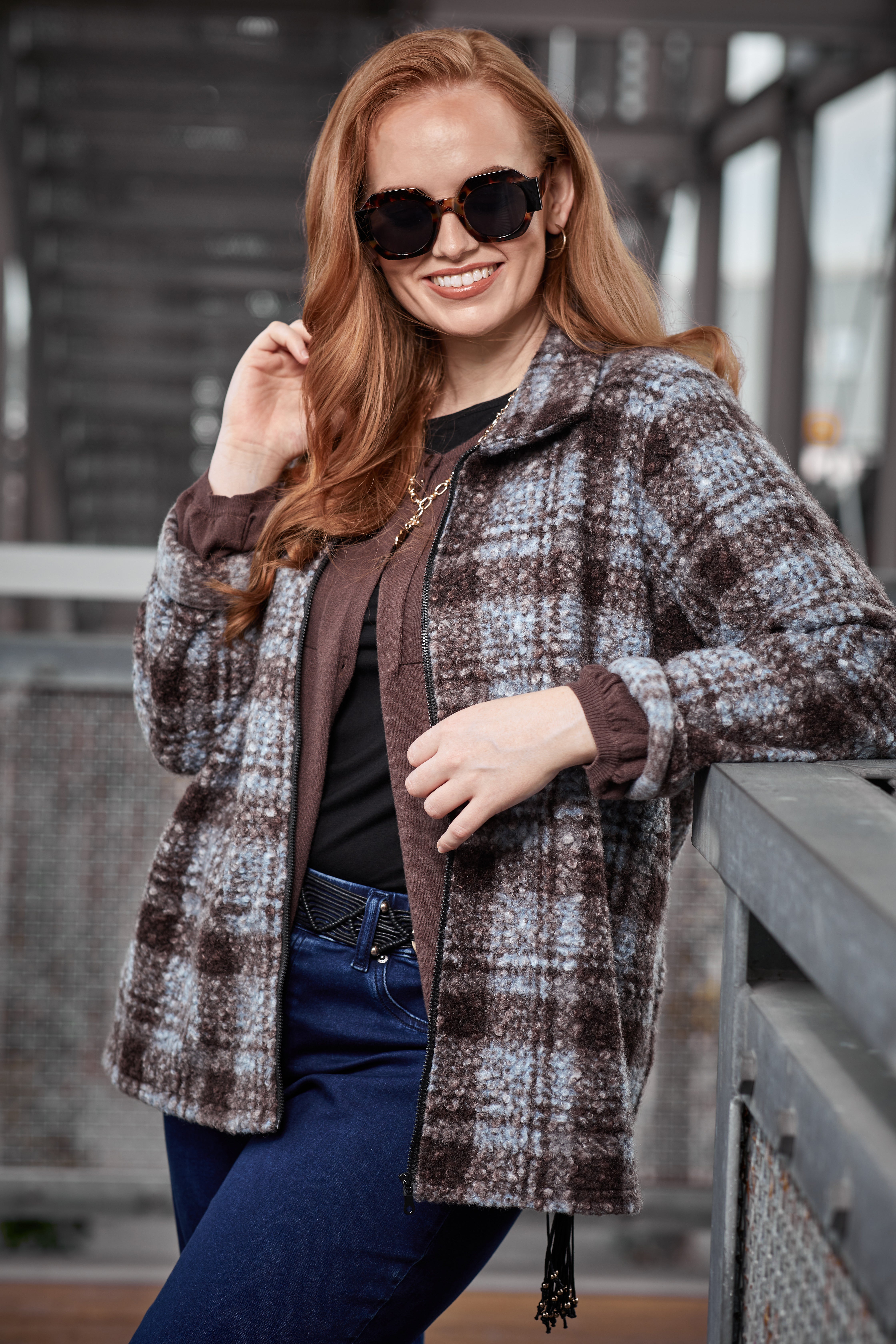 Cosy Zip Check Jacket in CHOCBLUE | OUTERWEAR / Casual