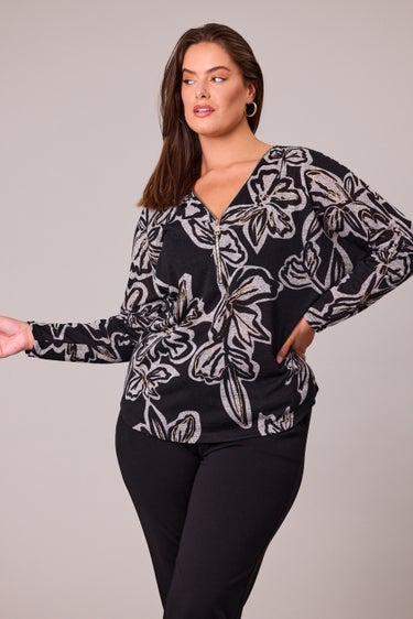 Print Zip Front Dolman Top