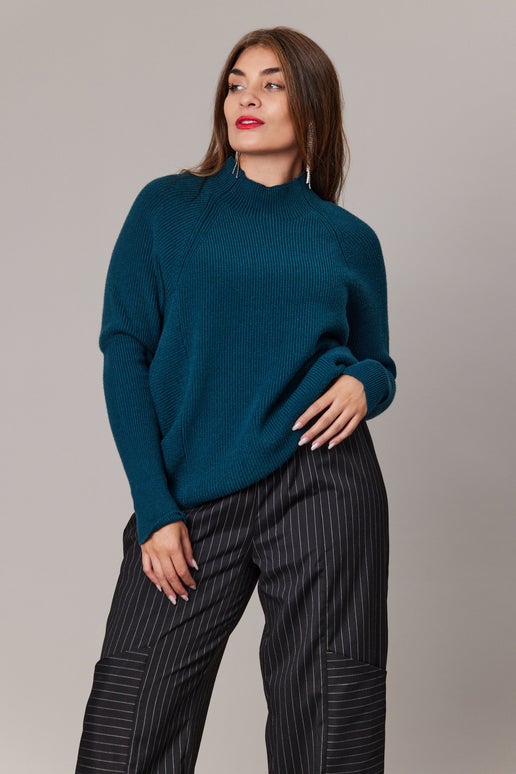 Funnel Neck Batwing Jumper in Green KNITS