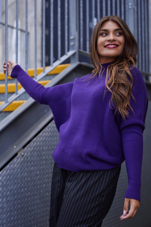 Funnel Neck Batwing Jumper in PURPLE KNITS